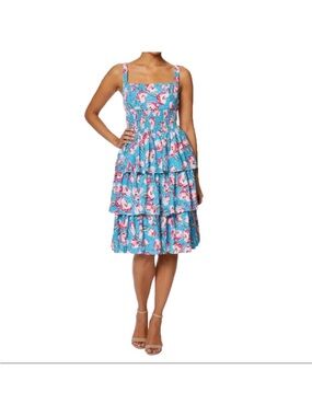 Betsey Johnson Vintage Island Blue Floral Dress • Preppy Barbiecore Cottagecore